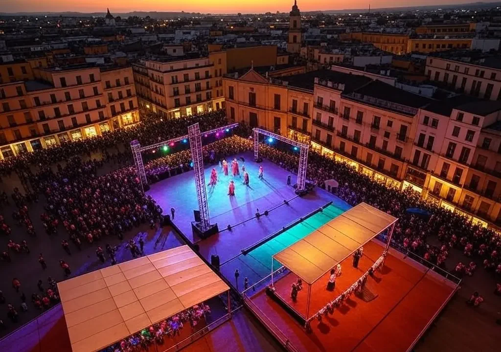 Toma aérea con dron de espectáculo en directo