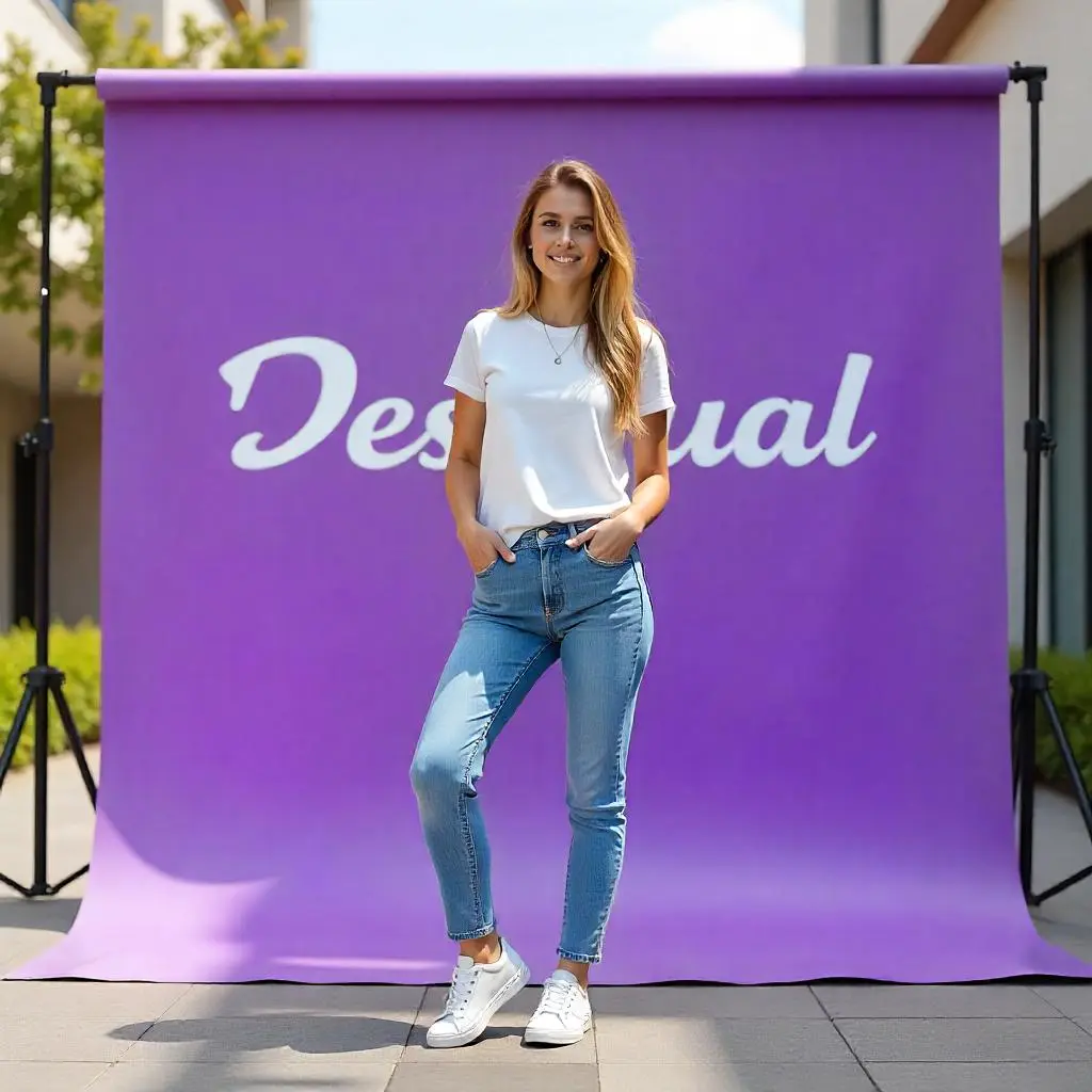 Photocall5 Photocall situado en una avenida con presencia de una chica