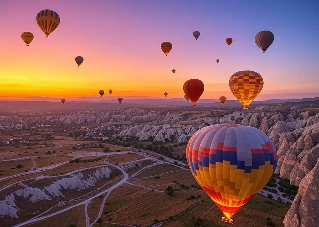 Turismo-ok Toma aérea con dron, paisaje con globos