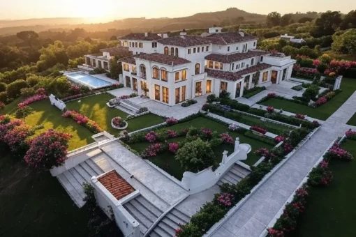 Toma aérea con dron de una parcela de villa de lujo