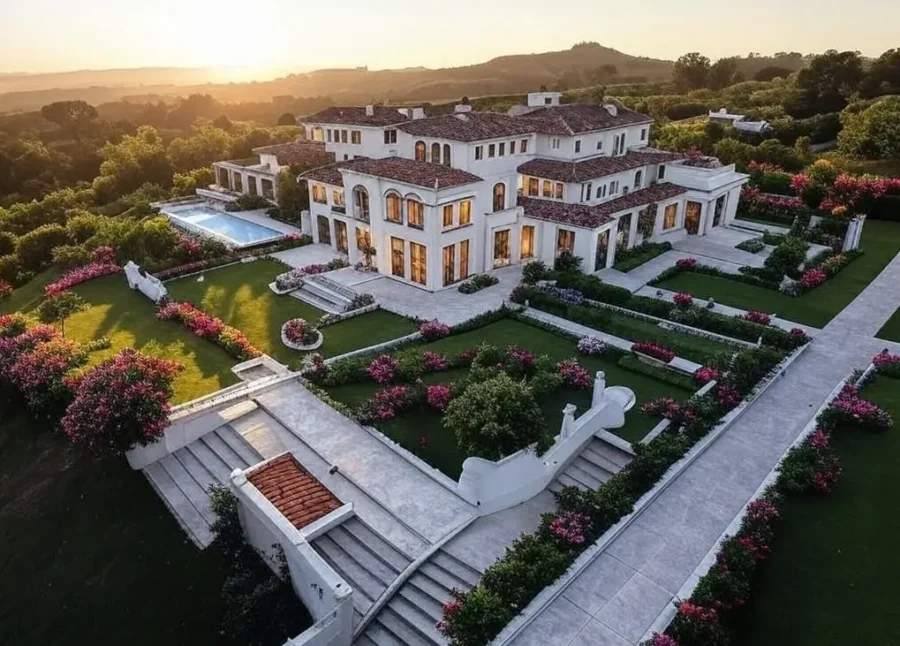 Toma aérea con dron de una parcela de villa de lujo