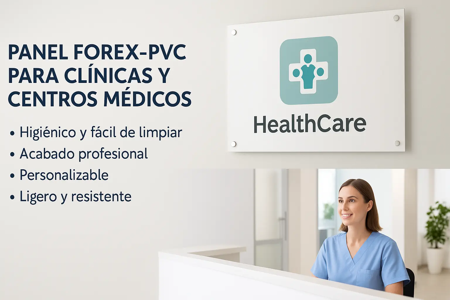 Panel Forex-PVC sobre un mostrador de una clínica