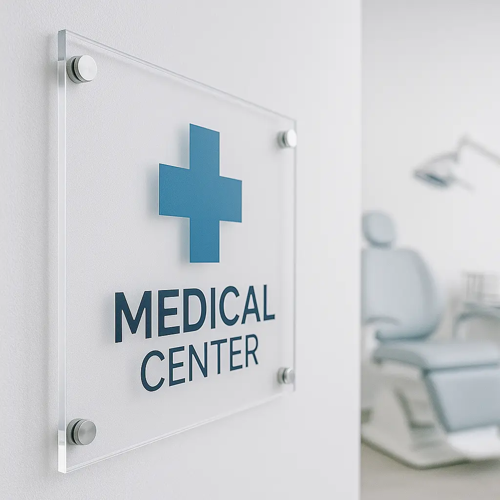 Metacrilato sobre pared de un centro médico